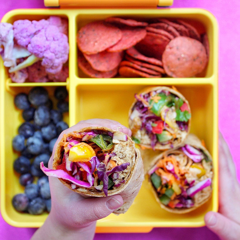 flatout rainbow pad thai wrap in lunchbox