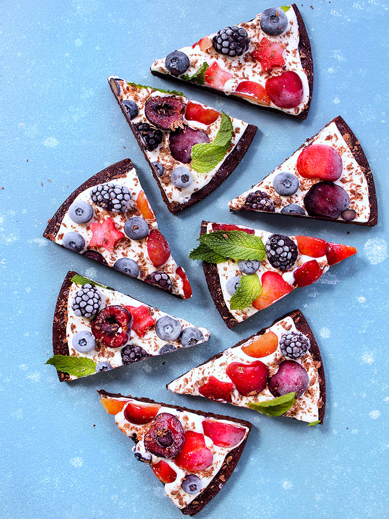slices of cherry berry brownie pizza