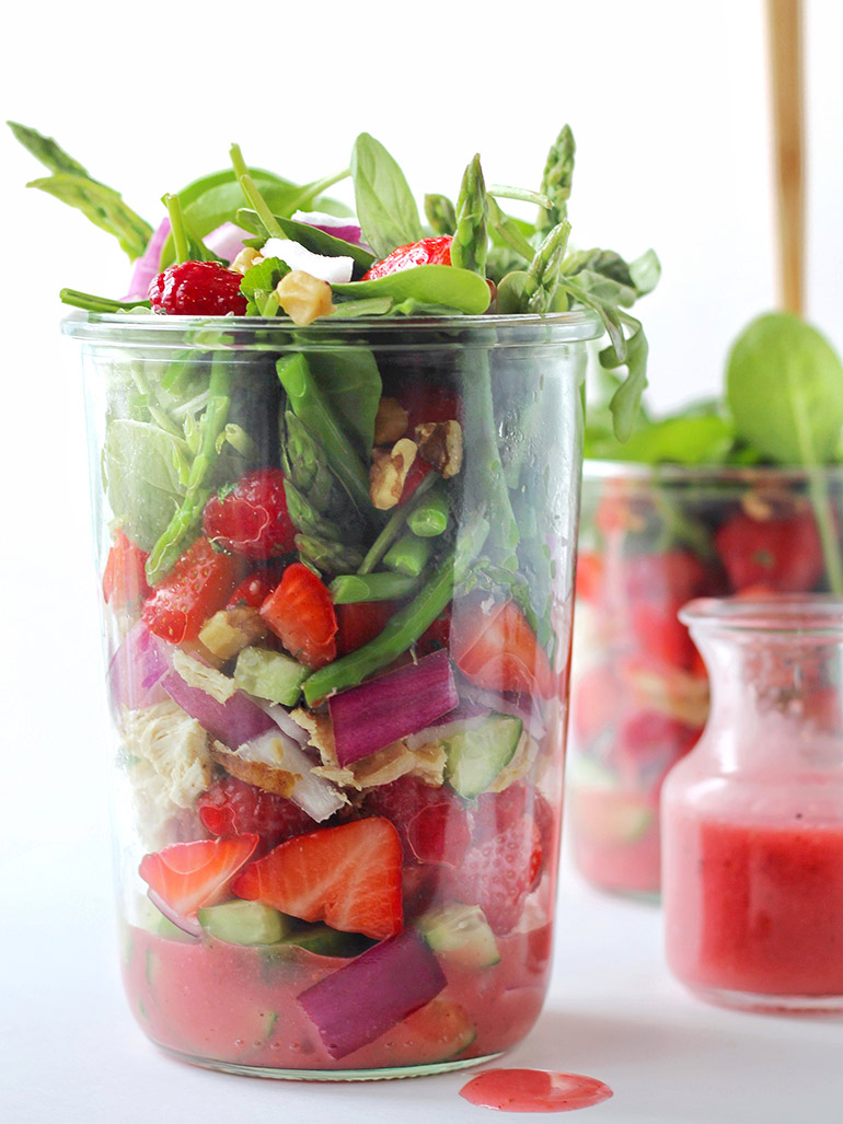 spring mason jar salad with strawberries