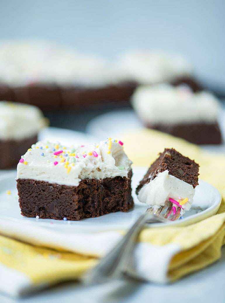 Double Chocolate Vegan Brownies with Vanilla Frosting | Nosh and Nourish