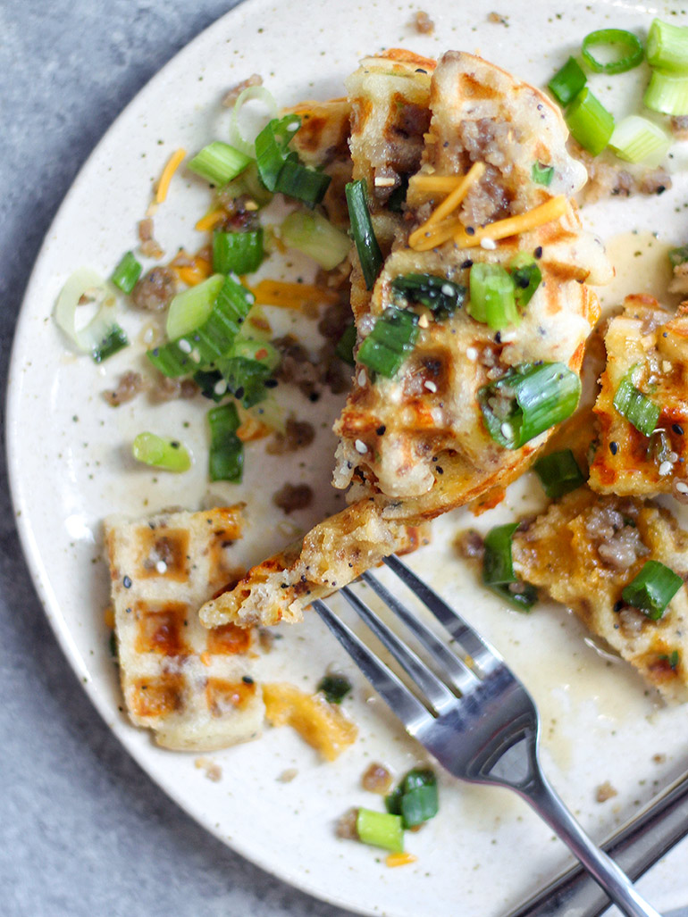 savory cheddar and sausage waffles