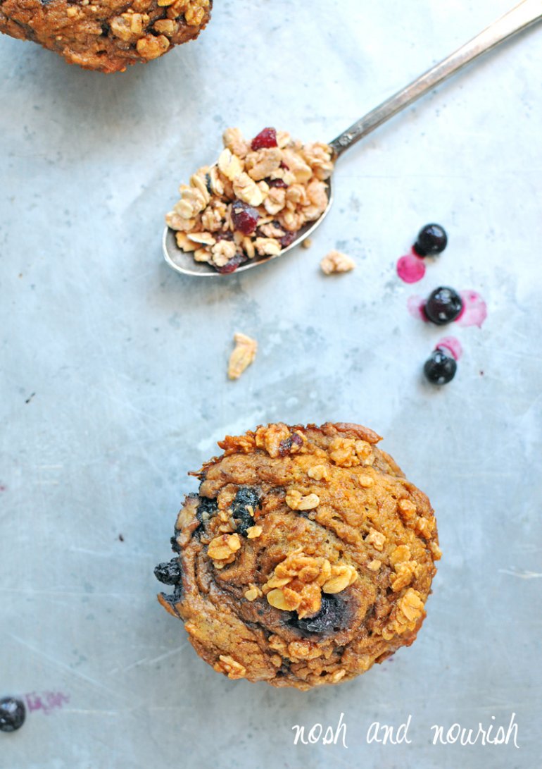 blueberry crumble muffins with granola