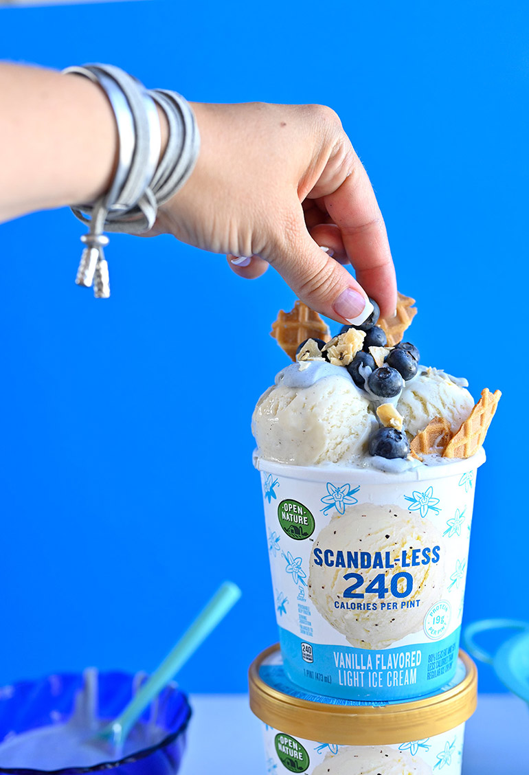 scandal-less ice cream sundae with blueberries