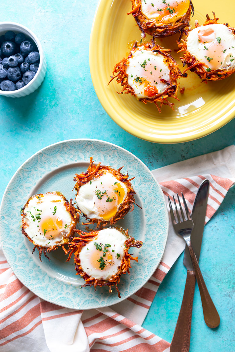 egg nests with root veggies