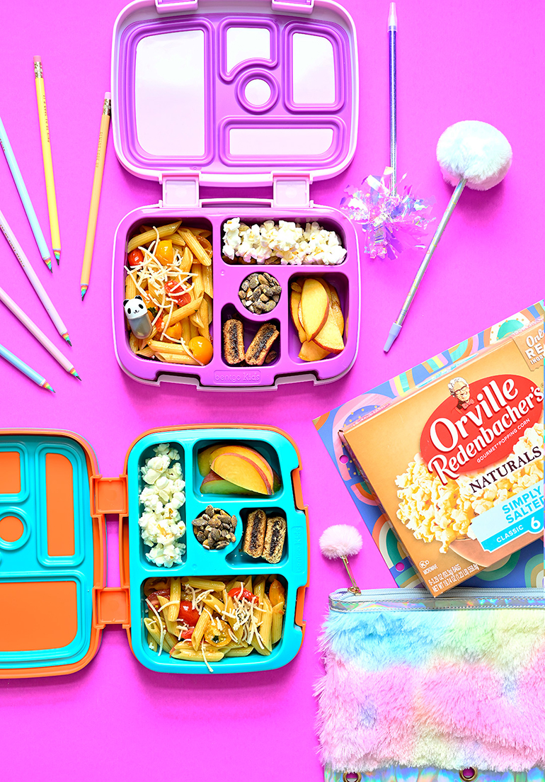 orville purple lunchbox with popcorn
