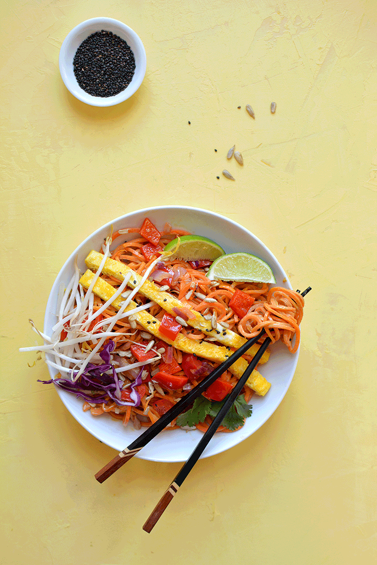 paleo pad thai with sprouted sunflower seeds