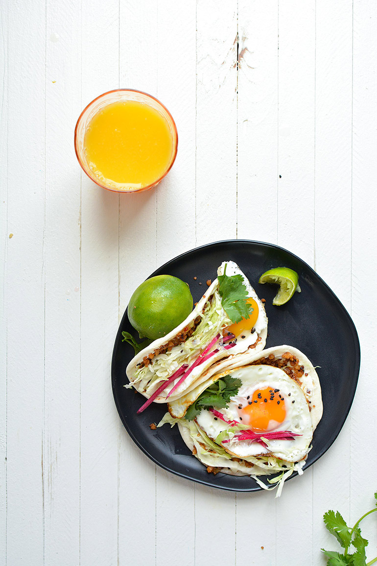 pepper jelly and cream cheese breakfast tacos with oj