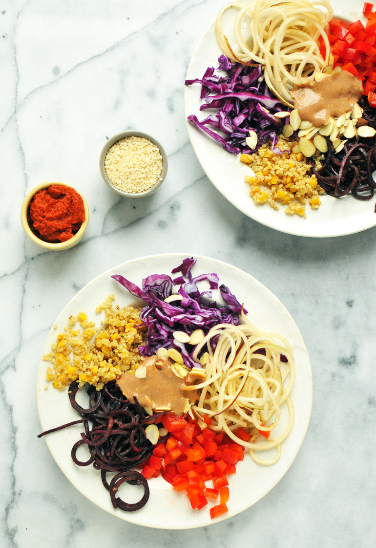 purple power bowl with curry dressing