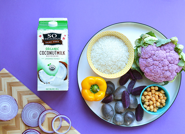 purple nourish bowl ingredients with So Delicious Dairy Free