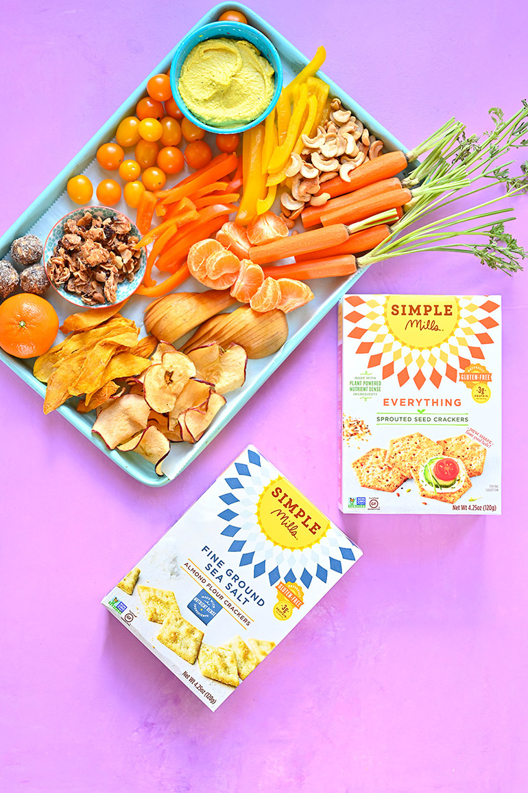 orange themed snack tray with simple mills