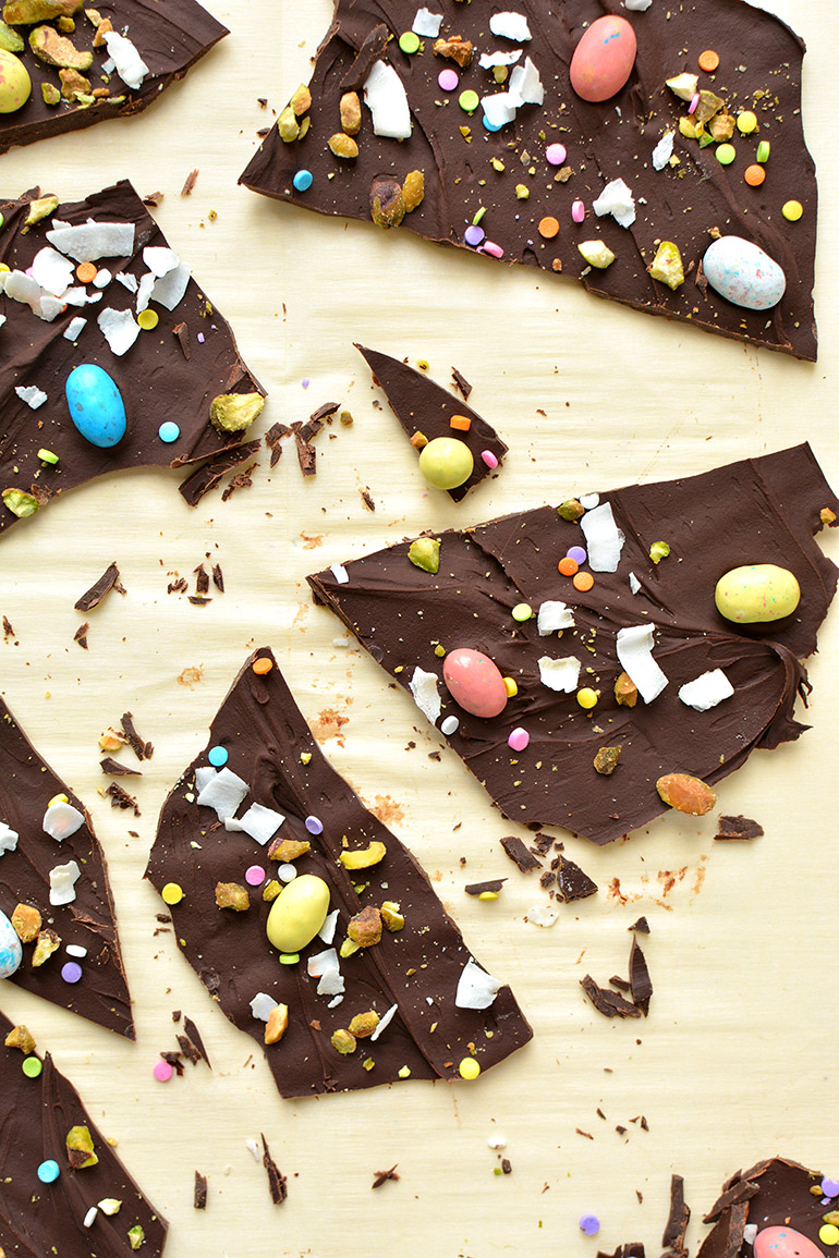 spring chocolate bark in pieces