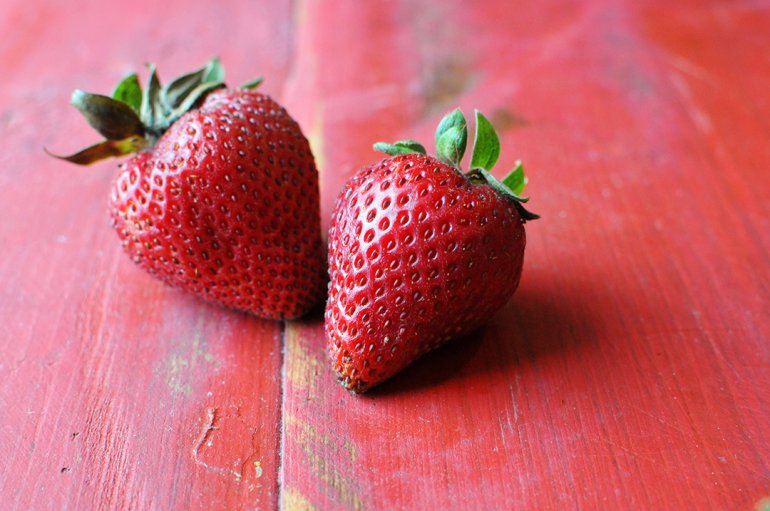 closeup of organic strawberries