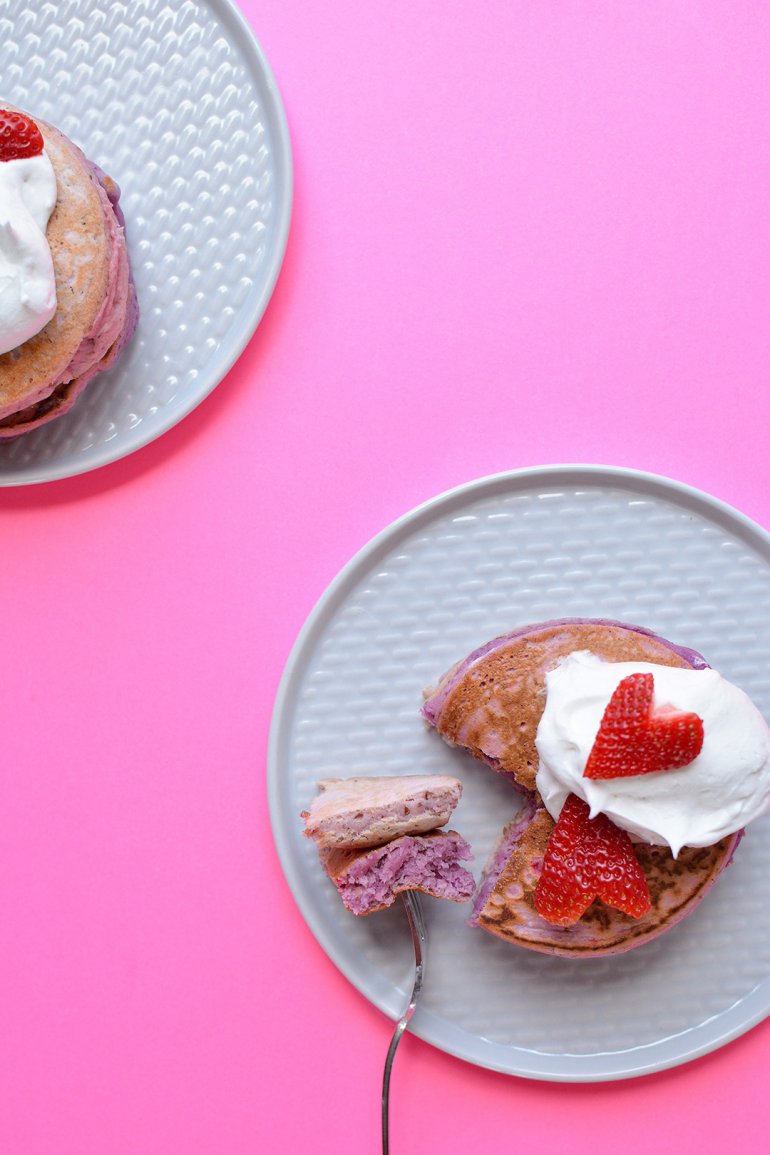 strawberries and cream pancakes plated