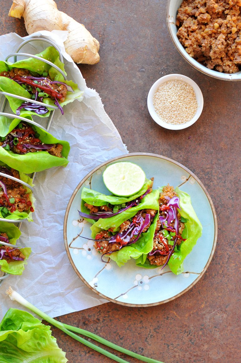 asian lettuce wraps on a plate
