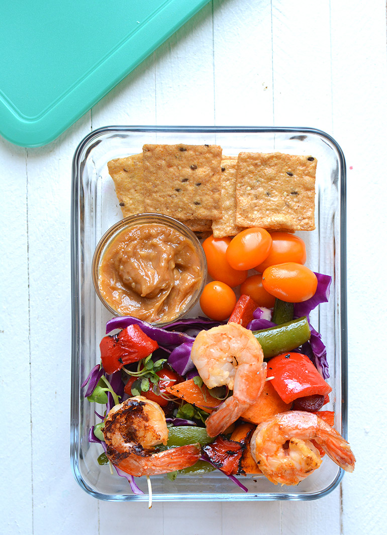 thai chile shrimp sheetpan meal prep containers