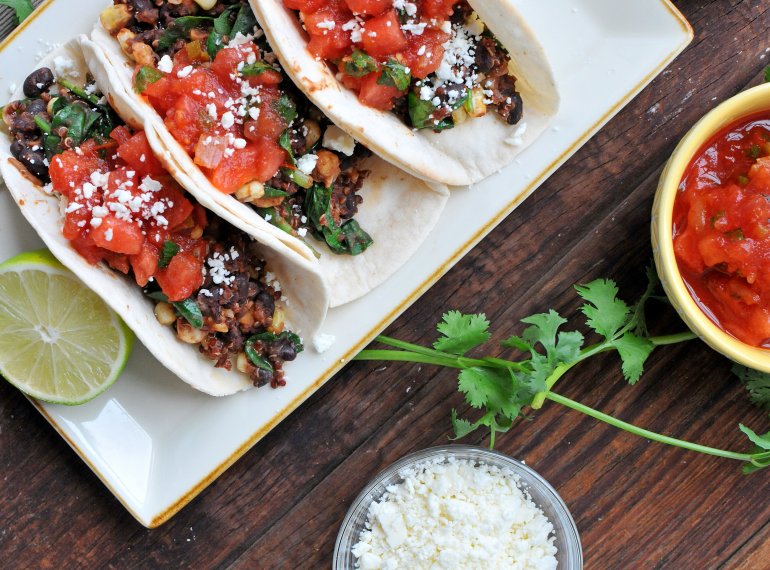 beans and greens vegetarian tacos