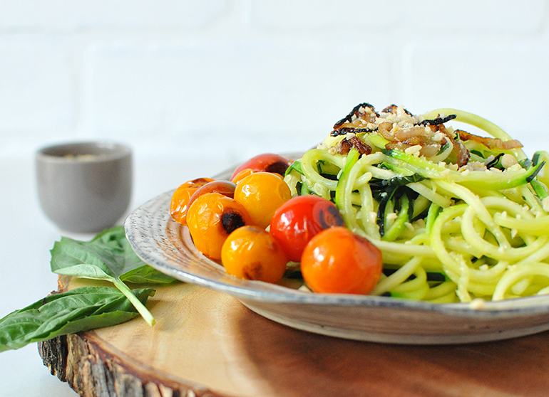 "Buttered" Zoodles with Pan Roasted Heirloom Tomatoes Nosh and Nourish