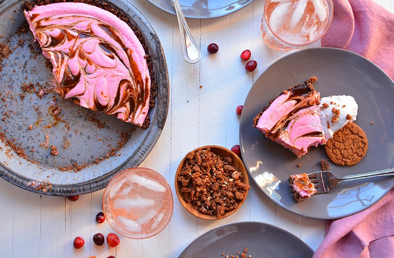 Cranberry Coco Whip Gingersnap Pie with Pumpkin Caramel | Nosh and Nourish