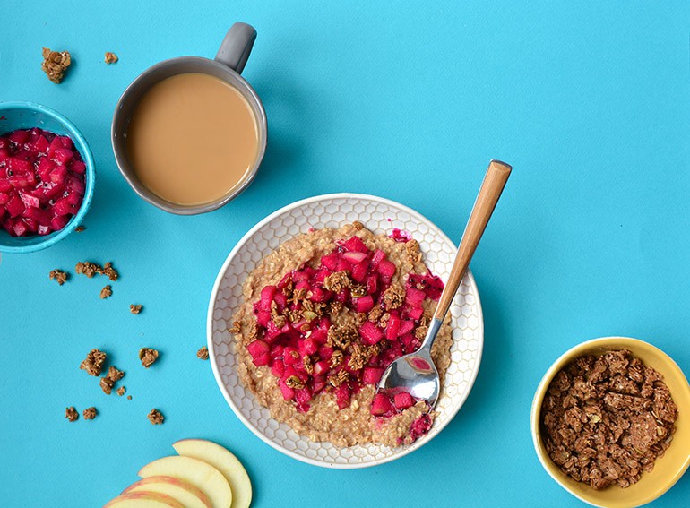 Oatmeal Bowl with Dragonfruit and Apple Compote Nosh and Nourish