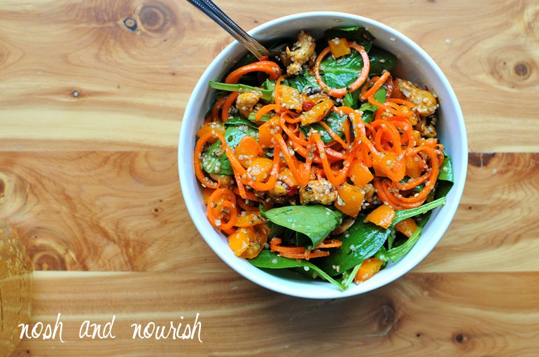 Mason Jar Carrot Noodle Salad w/Sweet Chili Vinaigrette