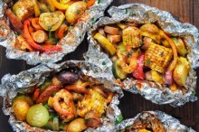 Grilled Shrimp and Sausage Foil Packets with Homemade BBQ Sauce