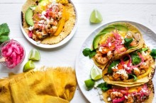 Shrimp Pineapple Sheet Pan Tacos