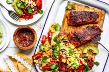 Grilled Chili Lime Salmon with Corn and Avocado Salad