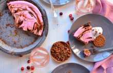 Cranberry Coco Whip Gingersnap Pie with Pumpkin Caramel