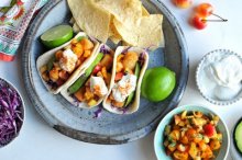 Easy Fish Tacos with Peach Cherry Salsa