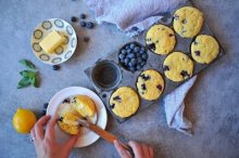Lemon Blueberry Cornbread Muffins with Basil