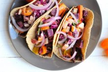 Roasted Carrot and Black Bean Tacos with Apple Slaw