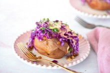 Loaded Sweet Potatoes with BBQ Lentils and Spicy Slaw