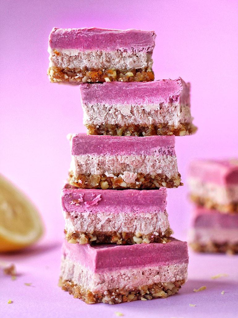 lemon berry vegan cheesecake bars