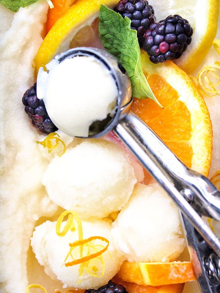 close up of citrus mint sorbet