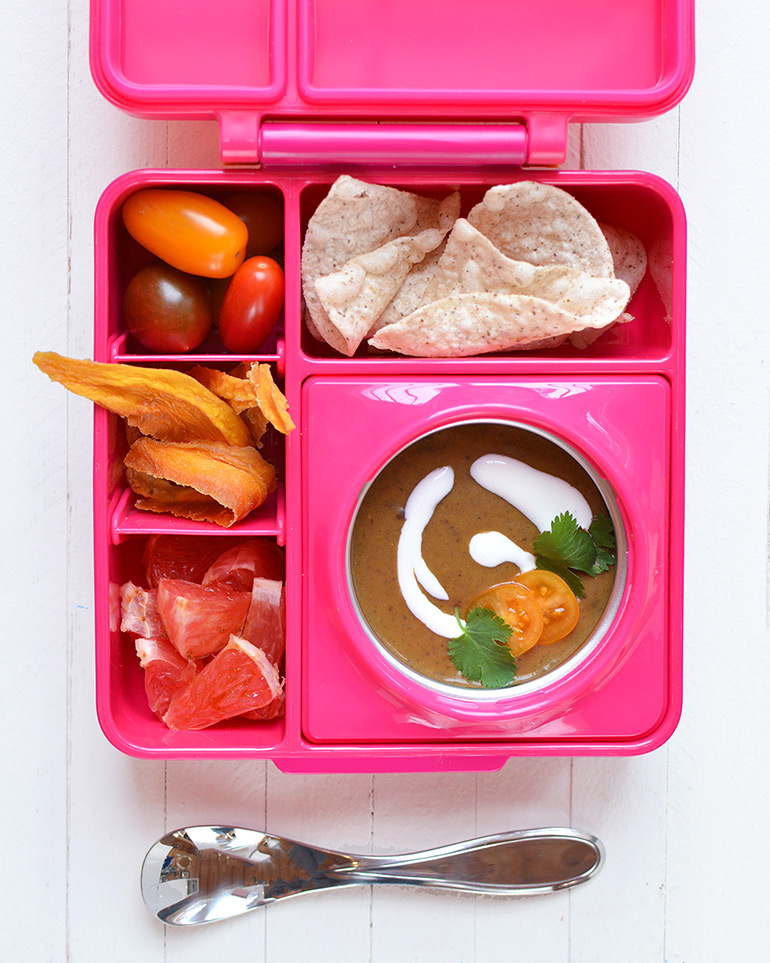 black bean soup in lunchbox