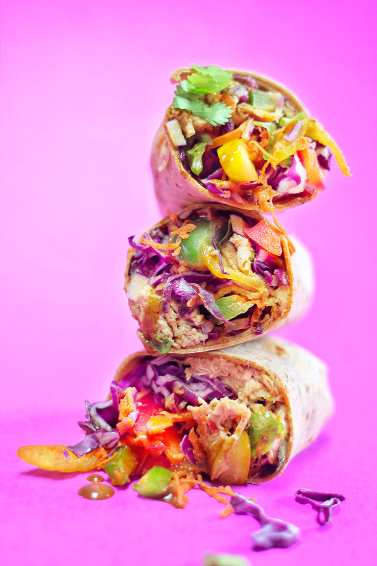 rainbow pad thai chicken wraps with flatout