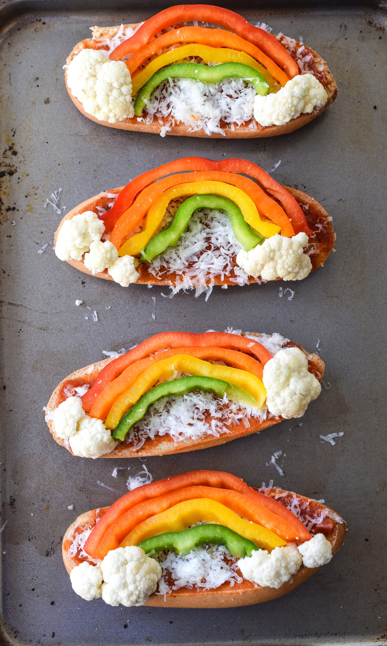 rainbow pizza fork and beans