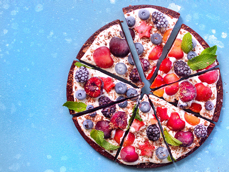 cherry berry brownie pizza sliced