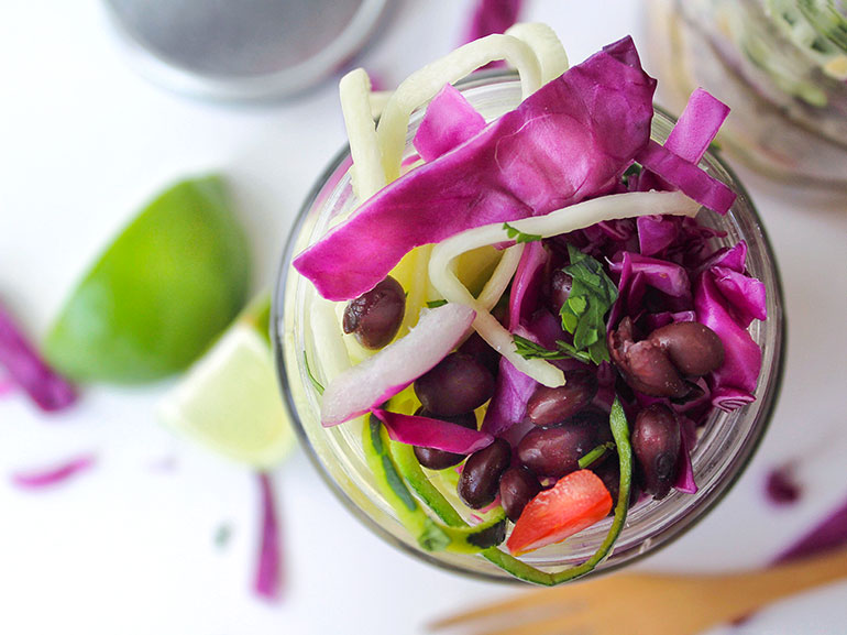 zoodle mason jar salad from above