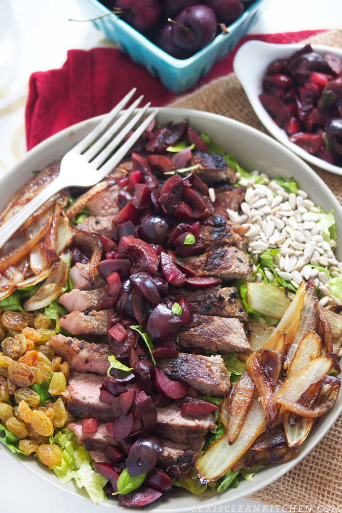 steak salad with cherry salsa