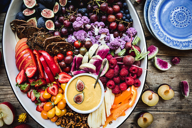 fall snack platter with pumpkin cheesecake dip