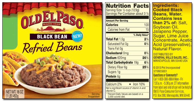 old el paso black bean refried beans label