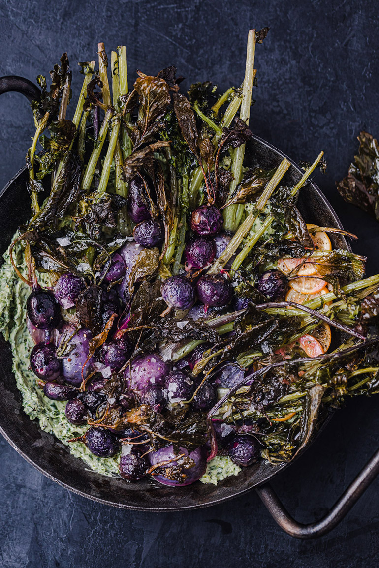 roasted radishes in serving pan