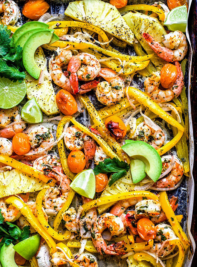 Shrimp Pineapple Sheet Pan Tacos | Nosh and Nourish