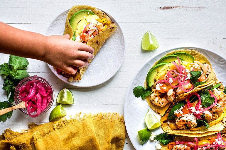 kid friendly shrimp and pineapple tacos