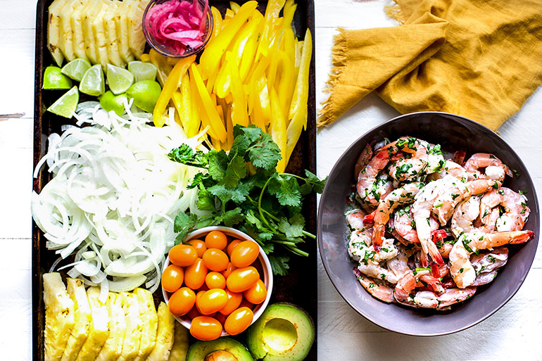 ingredients on sheet pan for shrimp tacos