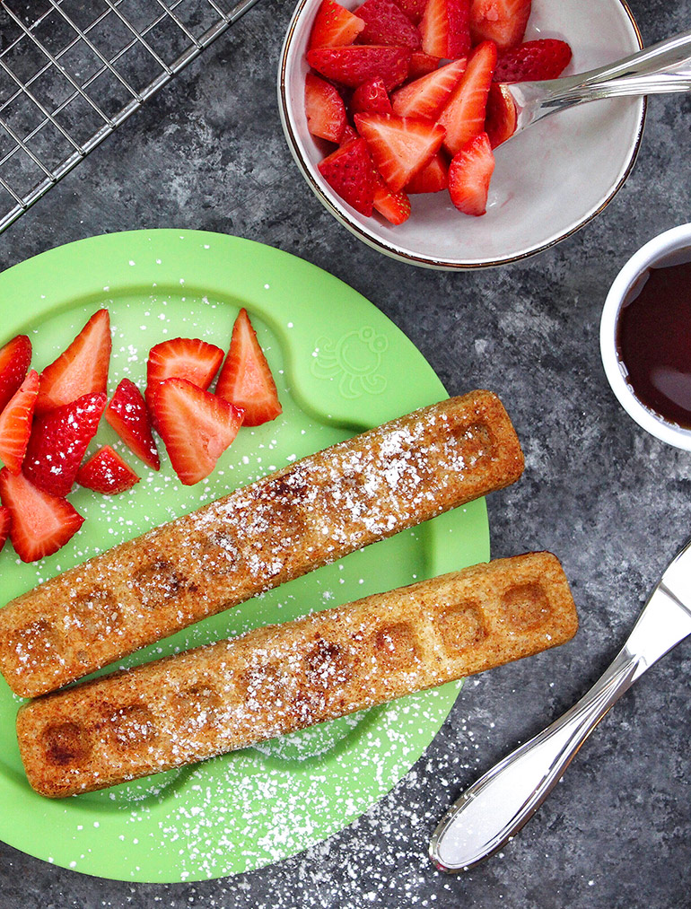 winter waffle sticks with strawberries