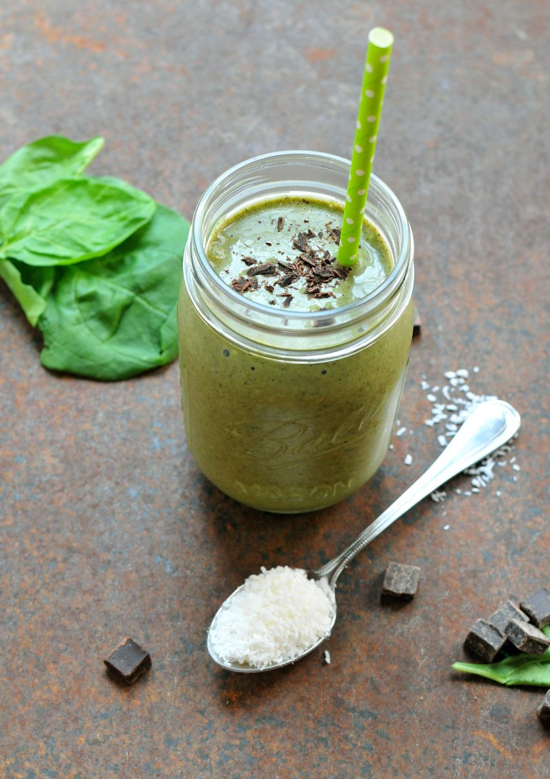 almond joy green smoothie sprouts