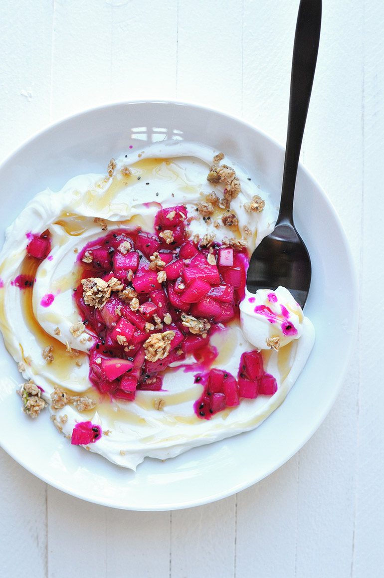 apple dragonfruit yogurt bowl with granola