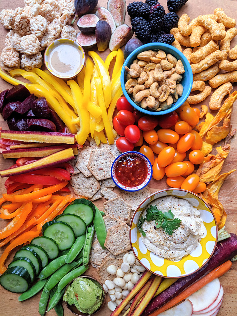 rainbow snack board with simple mills